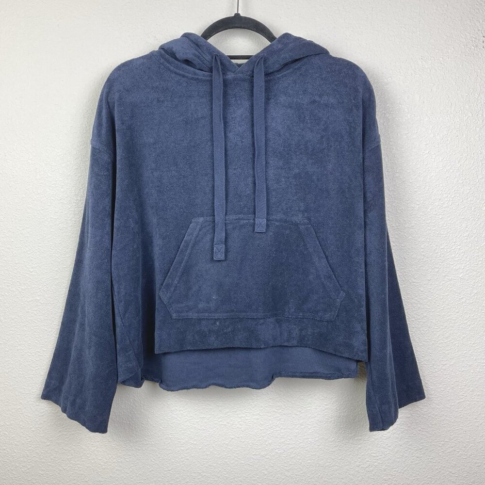 Vince Women's Small Navy Blue Terry Cloth Hoodie Cropped Casual Pool Beach